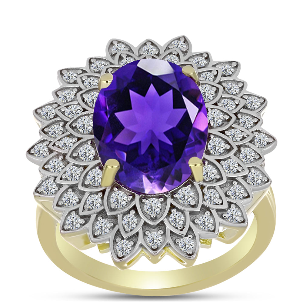 Goldplattierter Silberring mit marokkanischem Amethyst und weißem Topas 3 