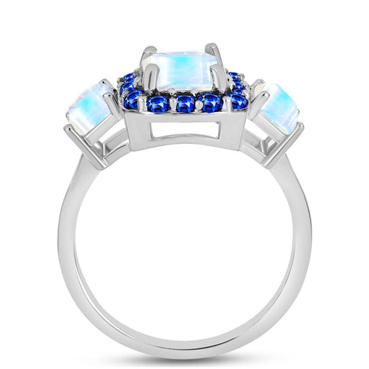 Silberring mit australischem blauem Saphir und Regenbogenmondstein