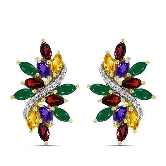 Goldplattierte Silberohrringe mit marokkanischem Amethyst und Zitrin aus dem Ural