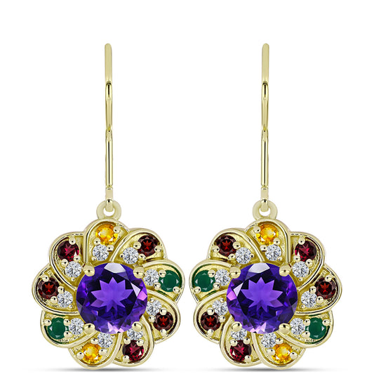 Goldplattierte Silberohrringe mit marokkanischem Amethyst und Zitrin aus dem Ural