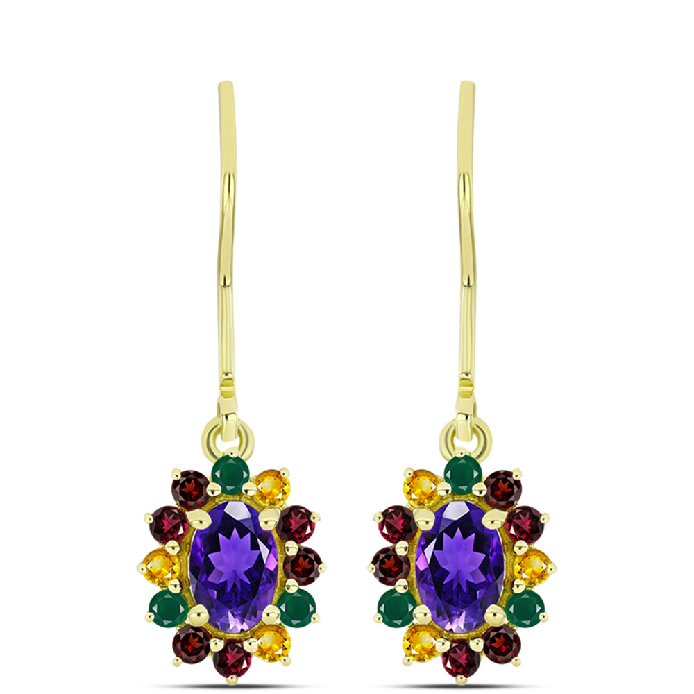 Goldplattierte Silberohrringe mit marokkanischem Amethyst und Zitrin aus dem Ural