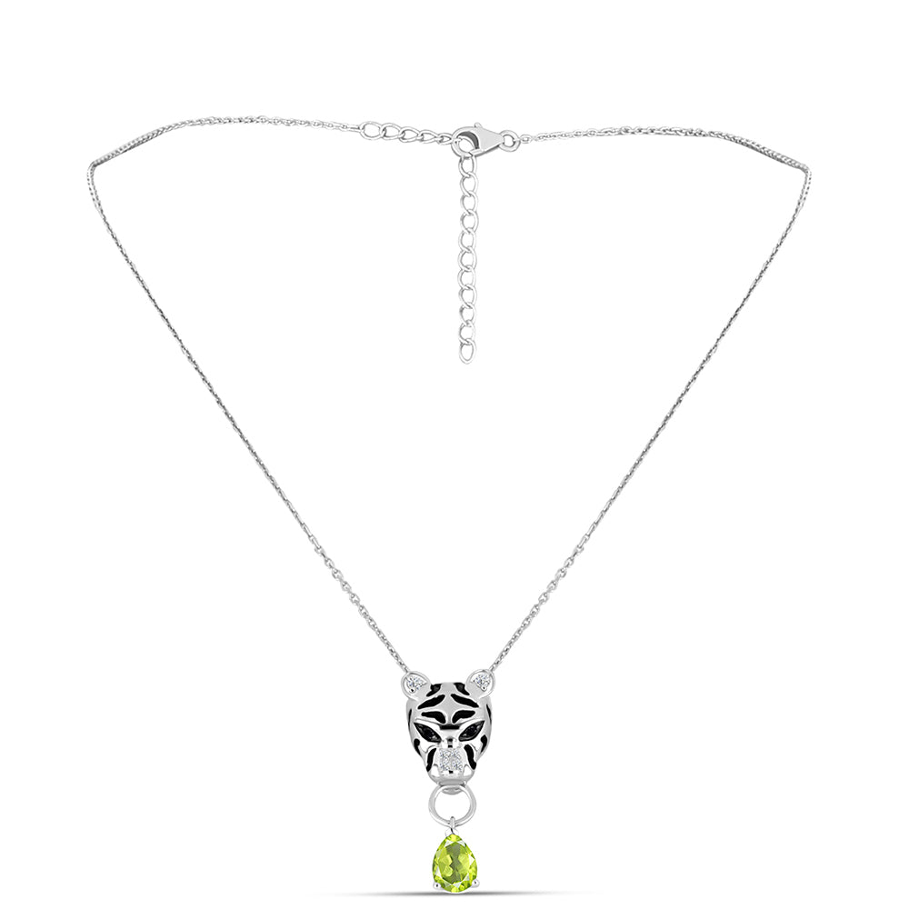 Silberhalskette mit Peridot aus Changbai und schwarzem Spinell 1 
