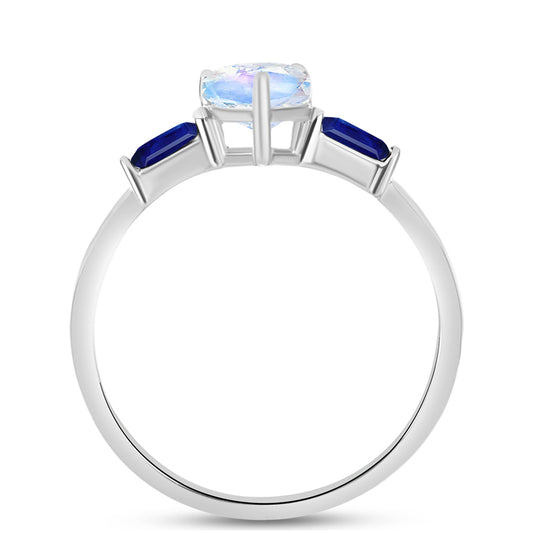 Silberring mit australischem blauem Saphir und Regenbogenmondstein