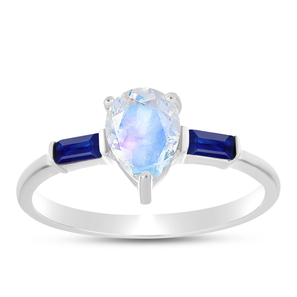 Silberring mit australischem blauem Saphir und Regenbogenmondstein 3 