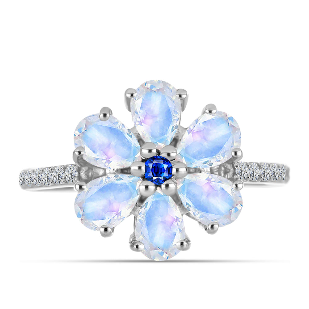 Silberring mit australischem blauem Saphir und Regenbogenmondstein