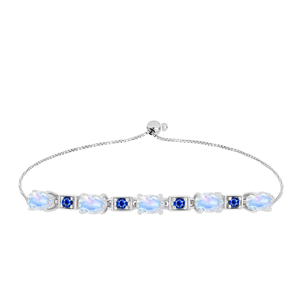Silberarmband mit australischem blauem Saphir und Regenbogenmondstein