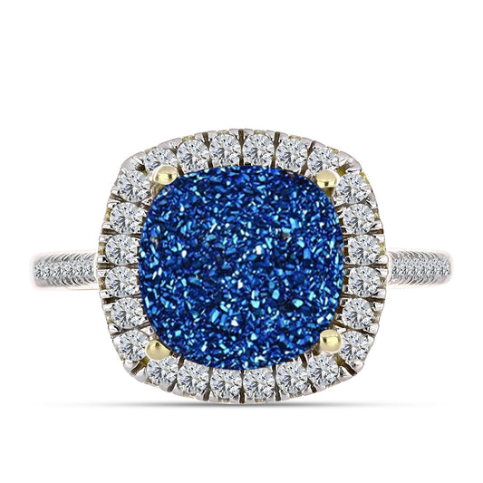 Goldplattierter Silberring mit blauer Druse und weißem Topas