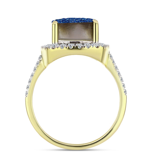 Goldplattierter Silberring mit blauer Druse und weißem Topas