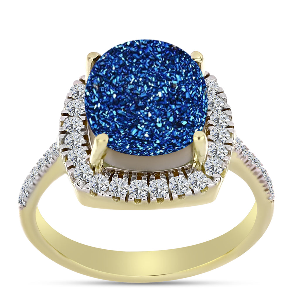 Goldplattierter Silberring mit blauer Druse und weißem Topas 3 