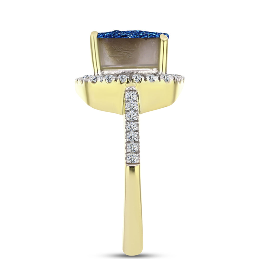 Goldplattierter Silberring mit blauer Druse und weißem Topas 4 
