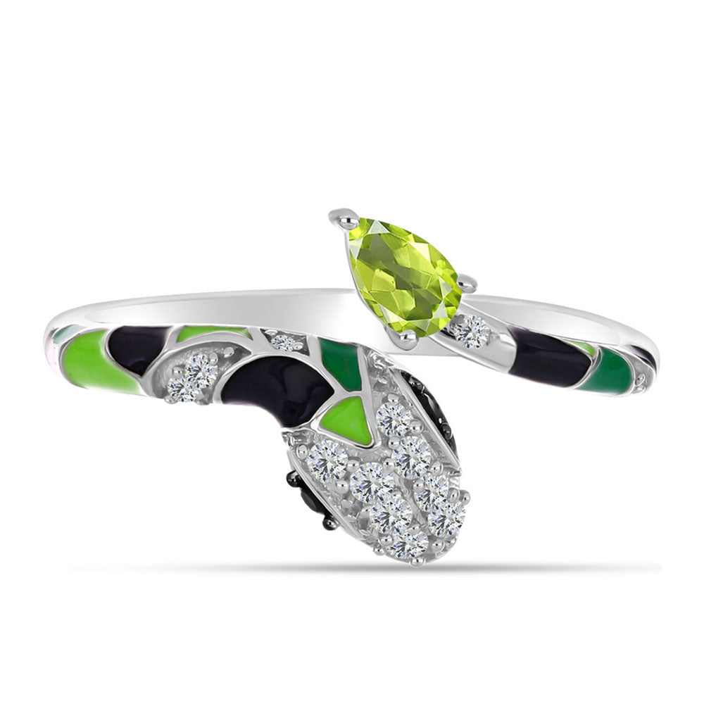 Silberring mit Peridot aus Changbai und schwarzem Spinell 2 