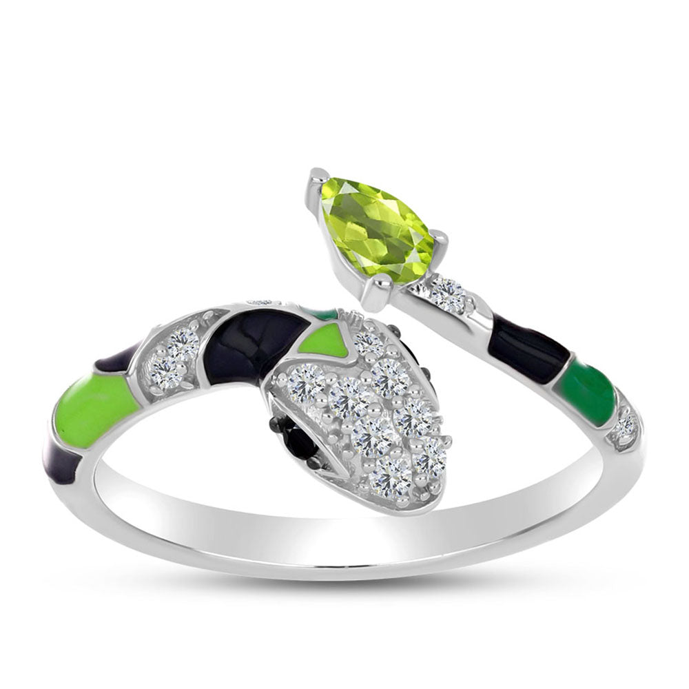 Silberring mit Peridot aus Changbai und schwarzem Spinell 1 