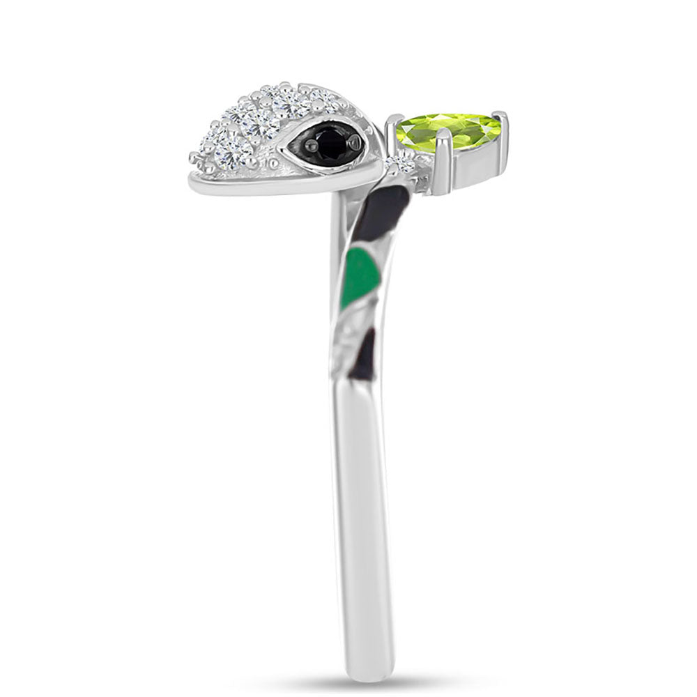 Silberring mit Peridot aus Changbai und schwarzem Spinell 4 