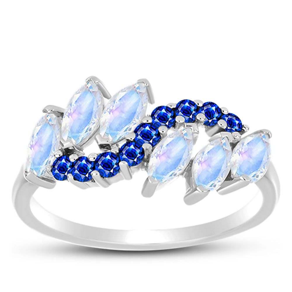 Silberring mit australischem blauem Saphir und Regenbogenmondstein