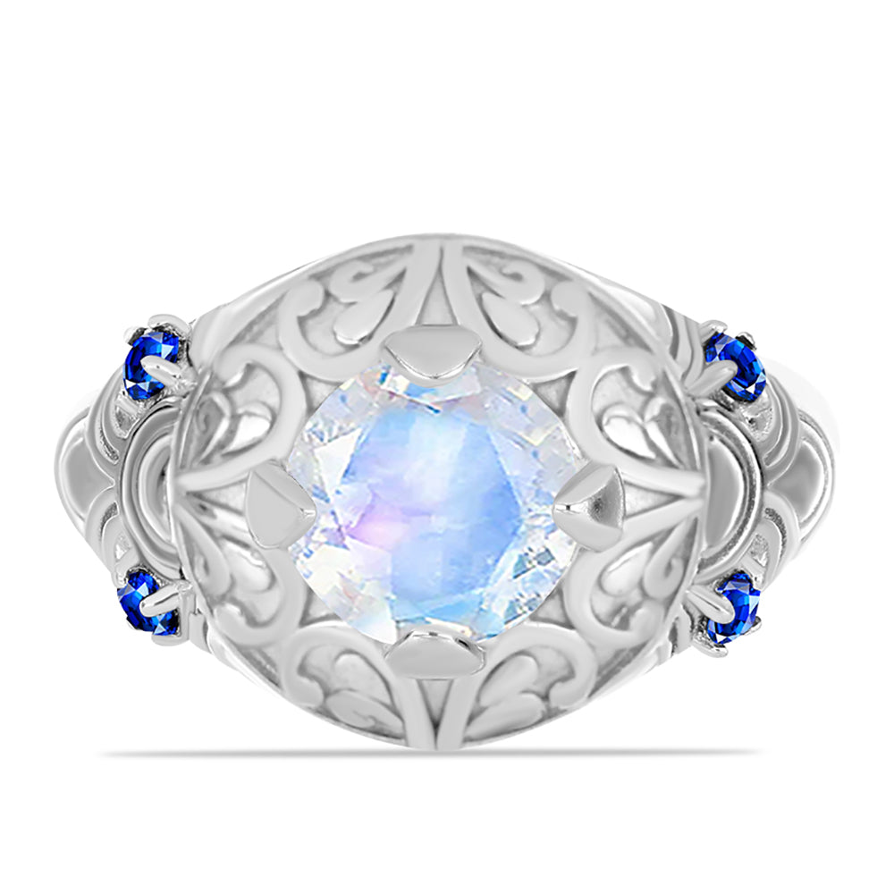 Silberring mit australischem blauem Saphir und Regenbogenmondstein