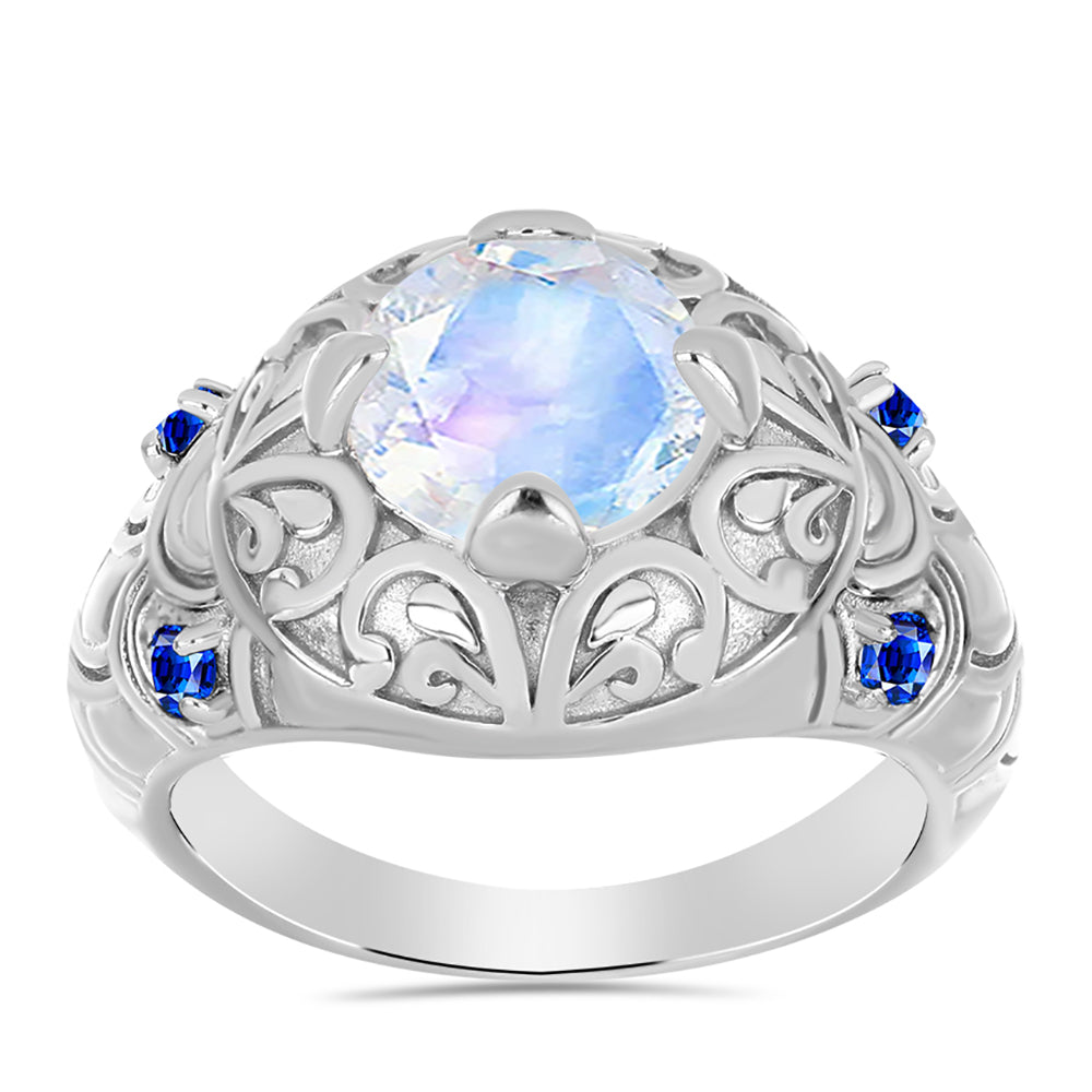 Silberring mit australischem blauem Saphir und Regenbogenmondstein 3 