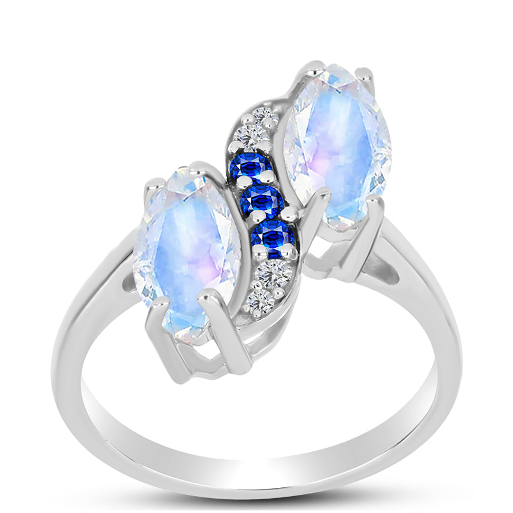 Silberring mit australischem blauem Saphir und Regenbogenmondstein 3 