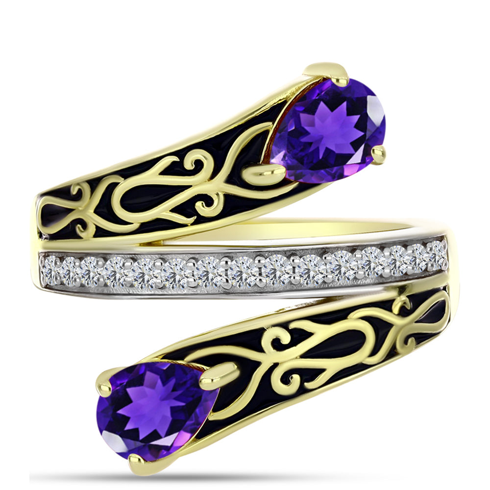 Goldplattierter Silberring mit marokkanischem Amethyst und weißem Topas 1 