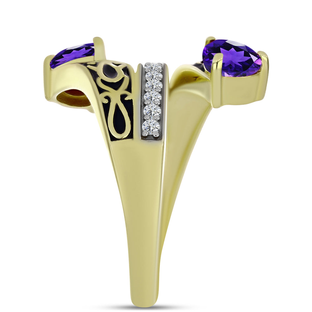 Goldplattierter Silberring mit marokkanischem Amethyst und weißem Topas 4 