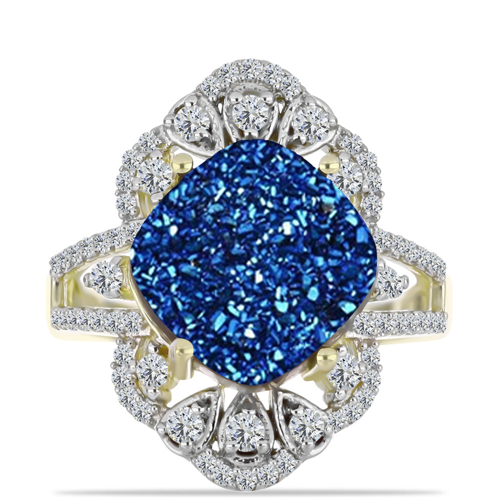 Goldplattierter Silberring mit blauer Druse und weißem Topas