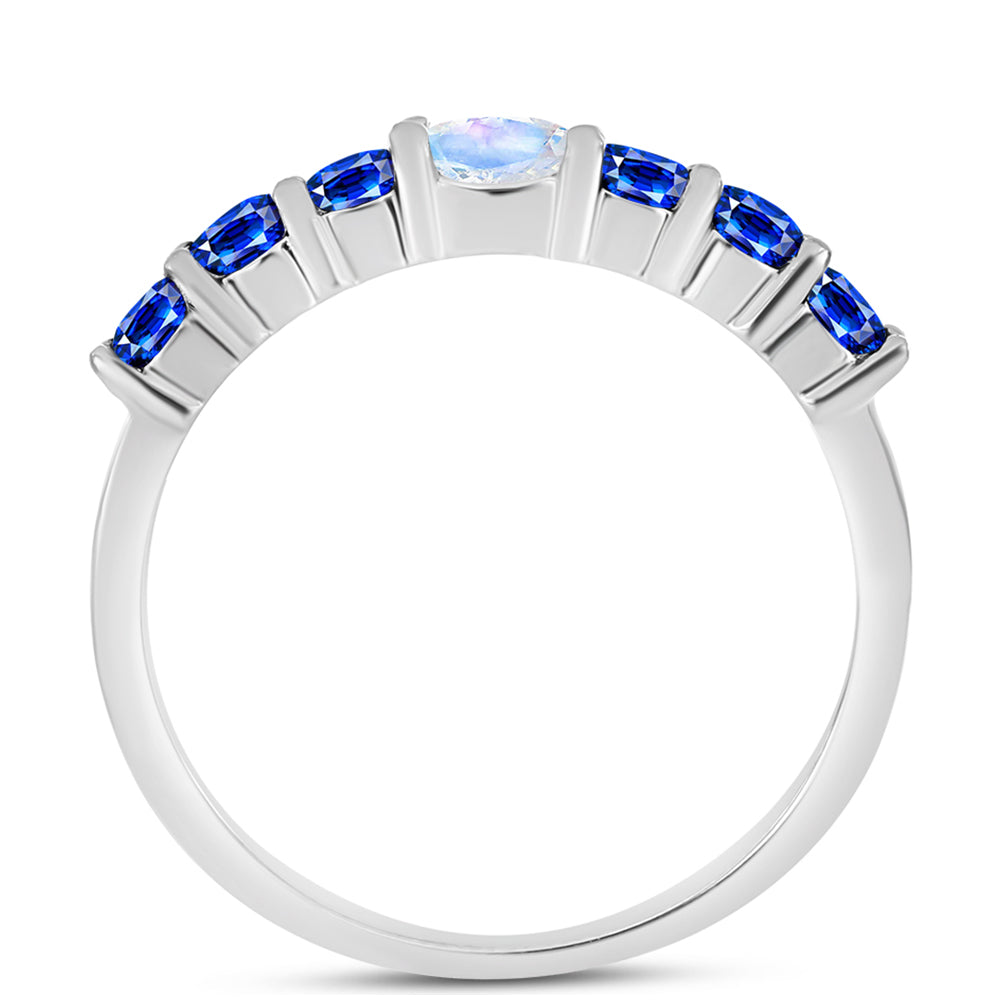 Silberring mit australischem blauem Saphir und Regenbogenmondstein