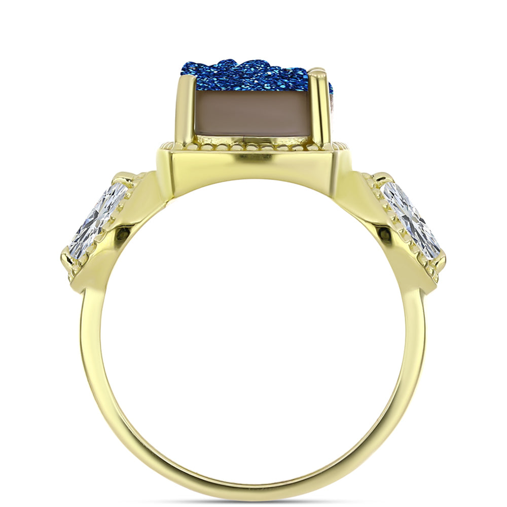 Goldplattierter Silberring mit blauer Druse und weißem Topas 2 