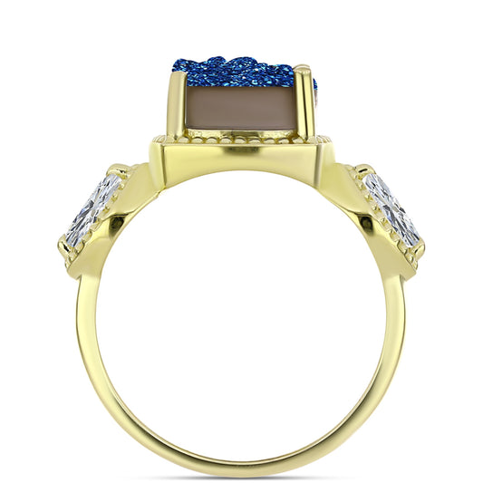 Goldplattierter Silberring mit blauer Druse und weißem Topas