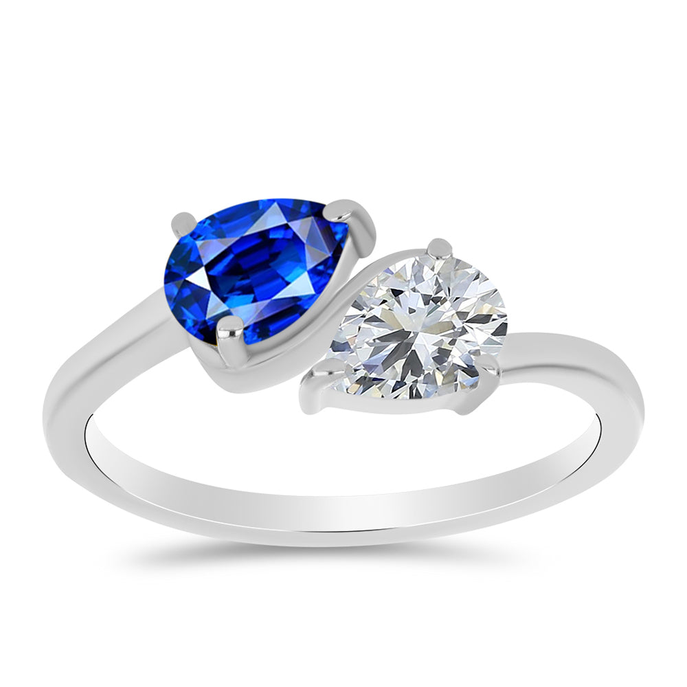 Silberring mit australischem blauem Saphir und weißem Topas 4 