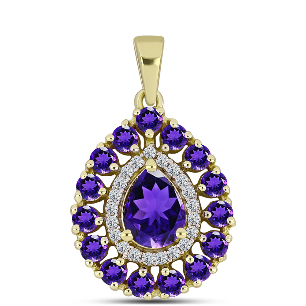 Goldplattierter Silberanhänger mit marokkanischem Amethyst und weißem Topas 1 