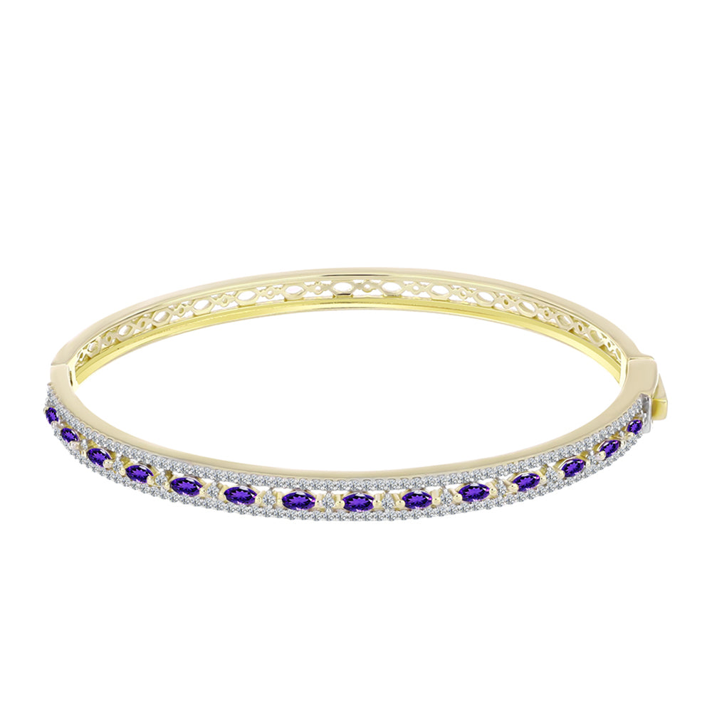 Goldplattierter Silberarmreif mit marokkanischem Amethyst und weißem Topas