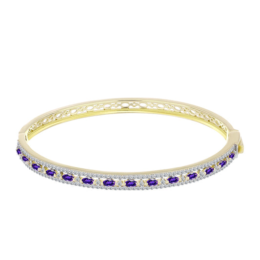 Goldplattierter Silberarmreif mit marokkanischem Amethyst und weißem Topas