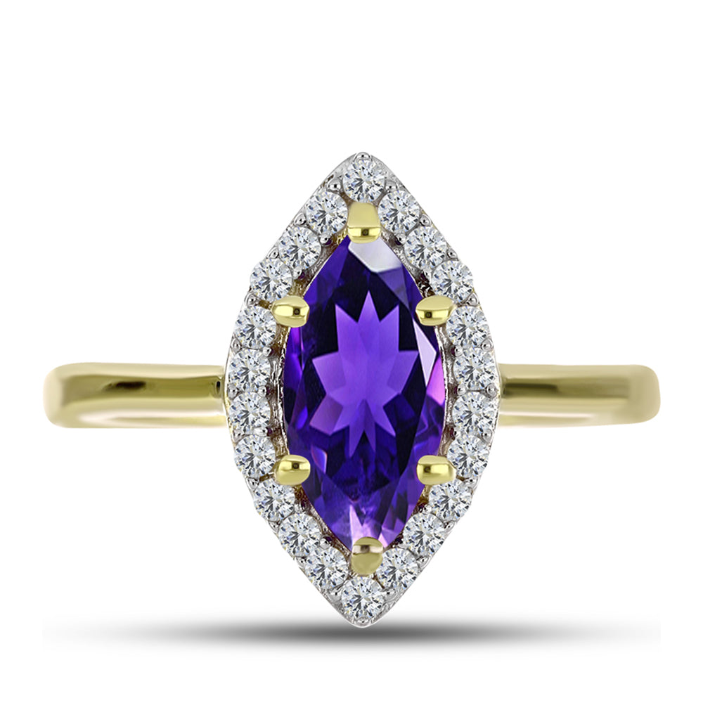 Goldplattierter Silberring mit marokkanischem Amethyst und weißem Topas
