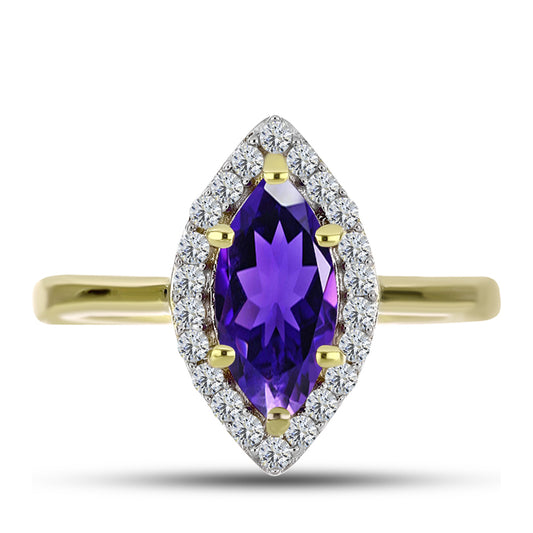 Goldplattierter Silberring mit marokkanischem Amethyst und weißem Topas