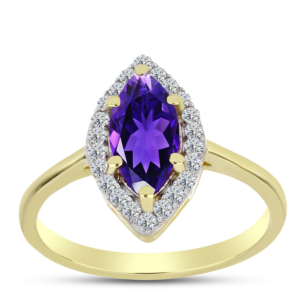 Goldplattierter Silberring mit marokkanischem Amethyst und weißem Topas