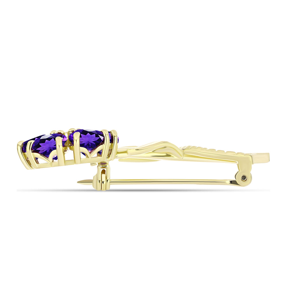 Goldplattierte Silberbrosche mit marokkanischem Amethyst und weißem Topas 2 