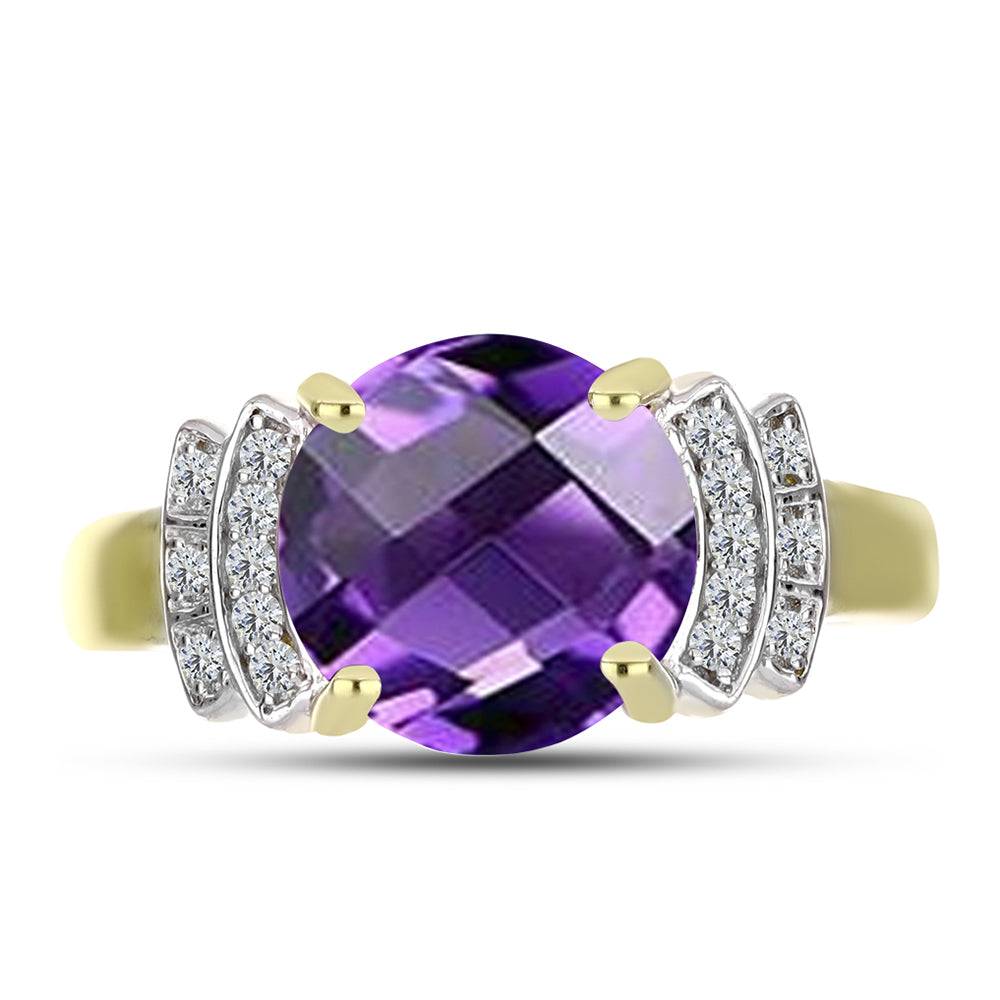 Goldplattierter Silberring mit marokkanischem Amethyst und weißem Topas 1 