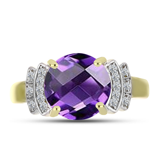 Goldplattierter Silberring mit marokkanischem Amethyst und weißem Topas
