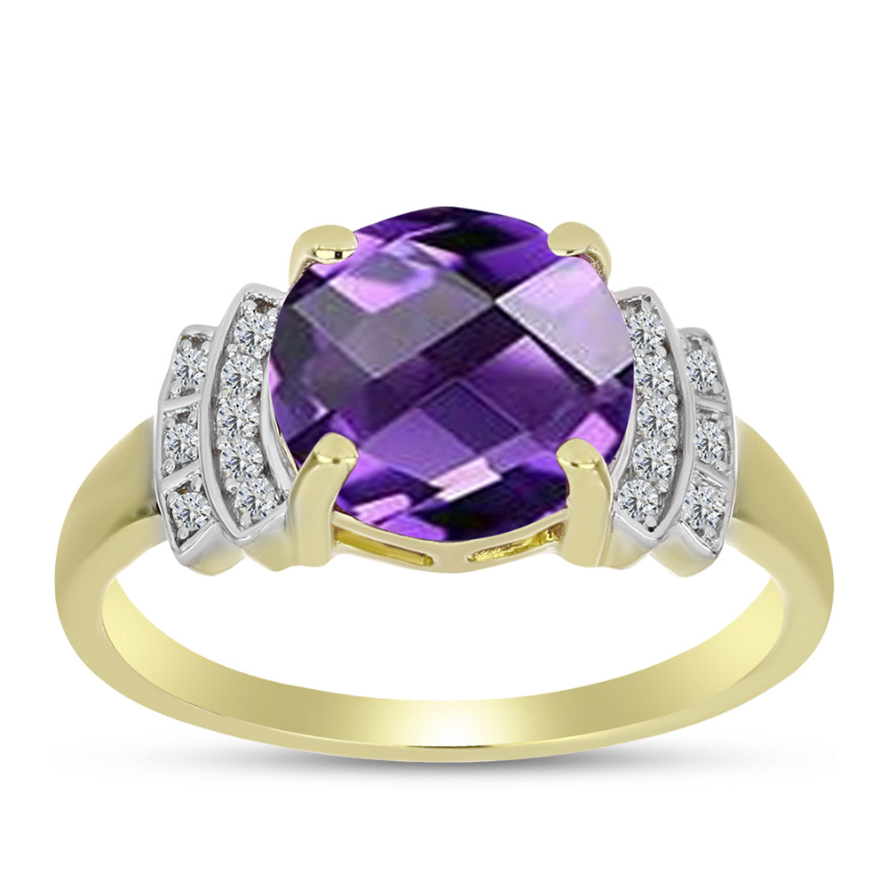 Goldplattierter Silberring mit marokkanischem Amethyst und weißem Topas 3 