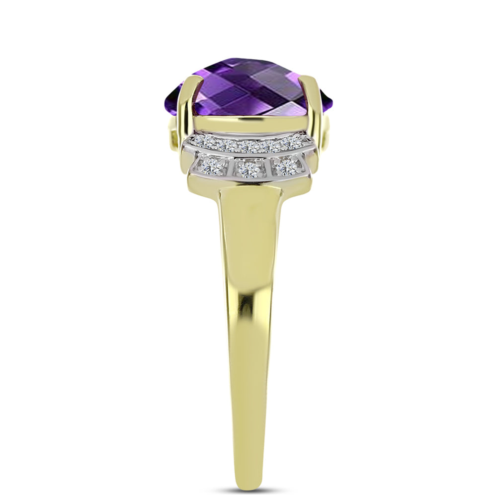 Goldplattierter Silberring mit marokkanischem Amethyst und weißem Topas