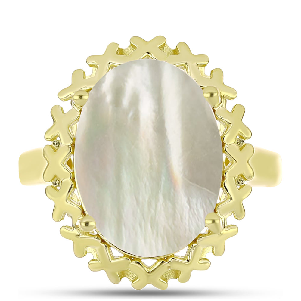 Goldplattierter Silberring mit Perlmutt