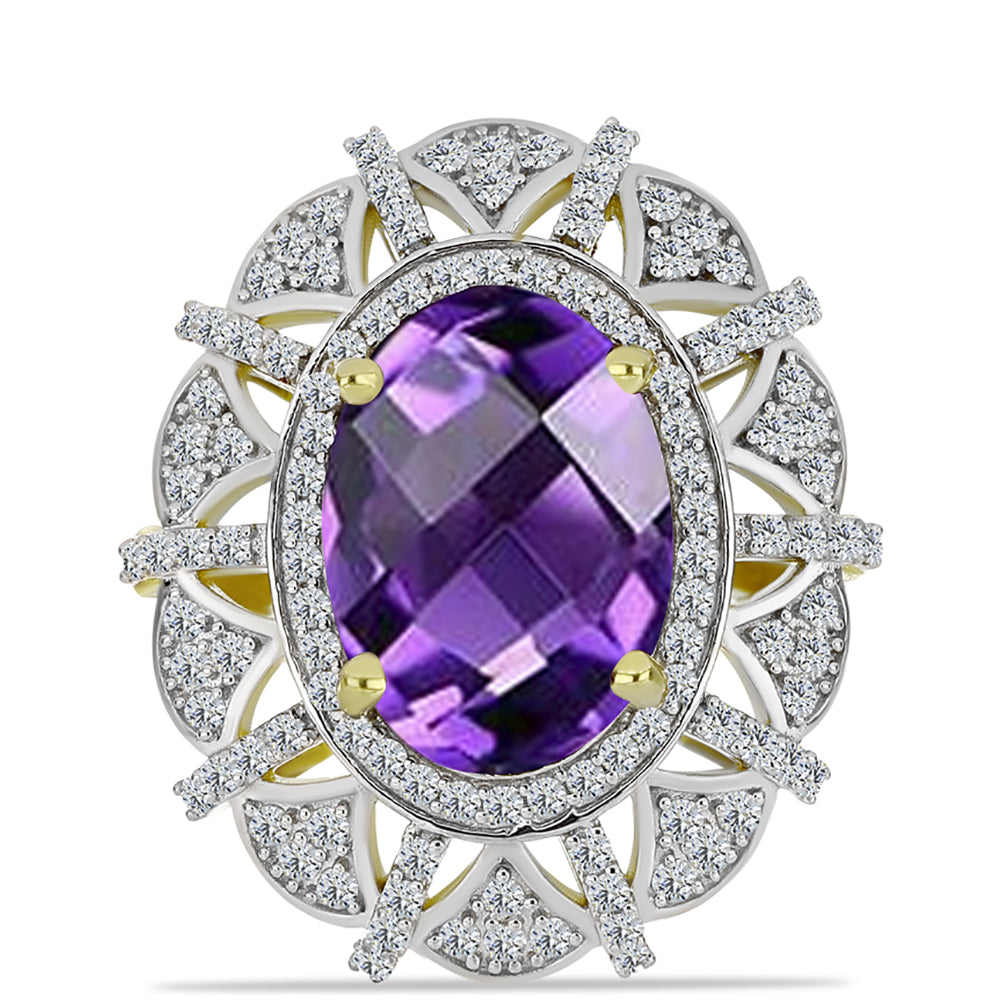 Goldplattierter Silberring mit marokkanischem Amethyst und weißem Topas 1 