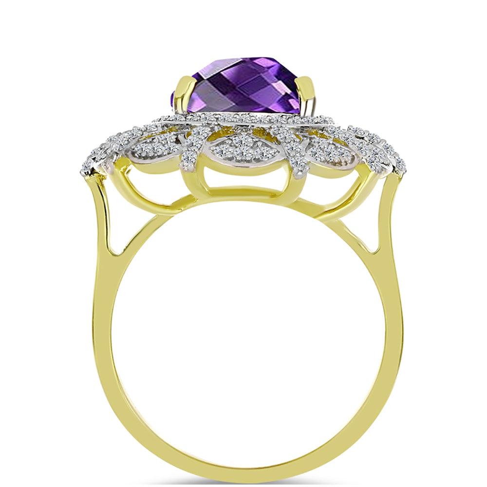 Goldplattierter Silberring mit marokkanischem Amethyst und weißem Topas