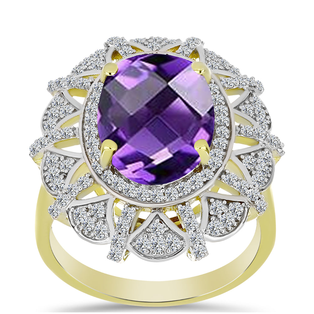 Goldplattierter Silberring mit marokkanischem Amethyst und weißem Topas 3 