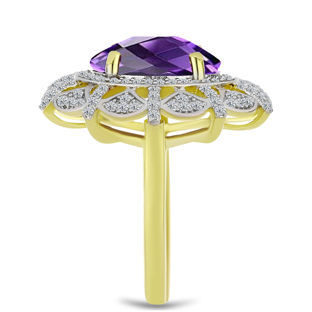 Goldplattierter Silberring mit marokkanischem Amethyst und weißem Topas