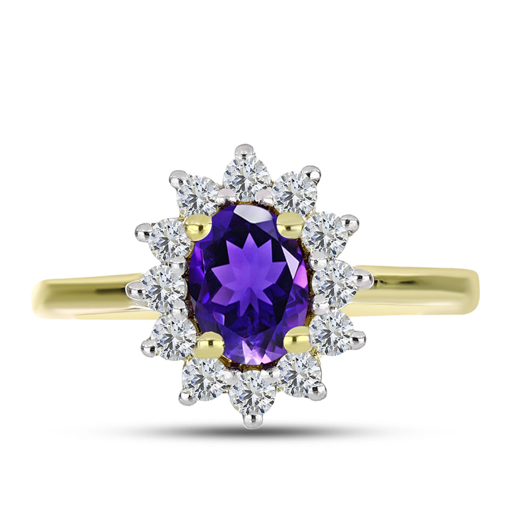 Goldplattierter Silberring mit marokkanischem Amethyst und weißem Topas