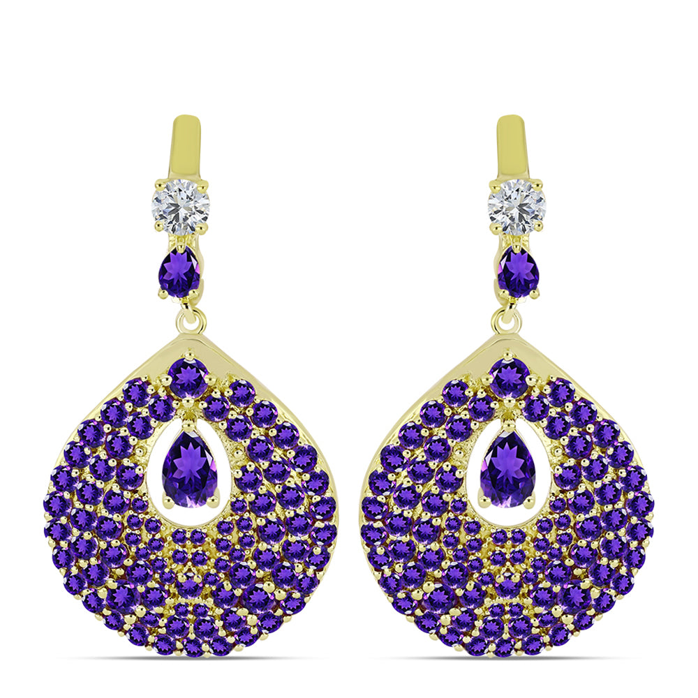 Goldplattierte Silberohrringe mit marokkanischem Amethyst und weißem Topas