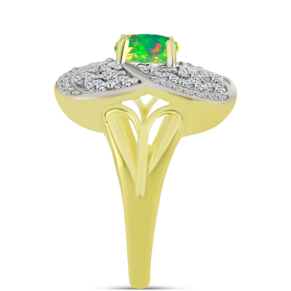 Goldplattierter Silberring mit grünem äthiopischem Opal aus Lega Dembi und weißem Topas 4 
