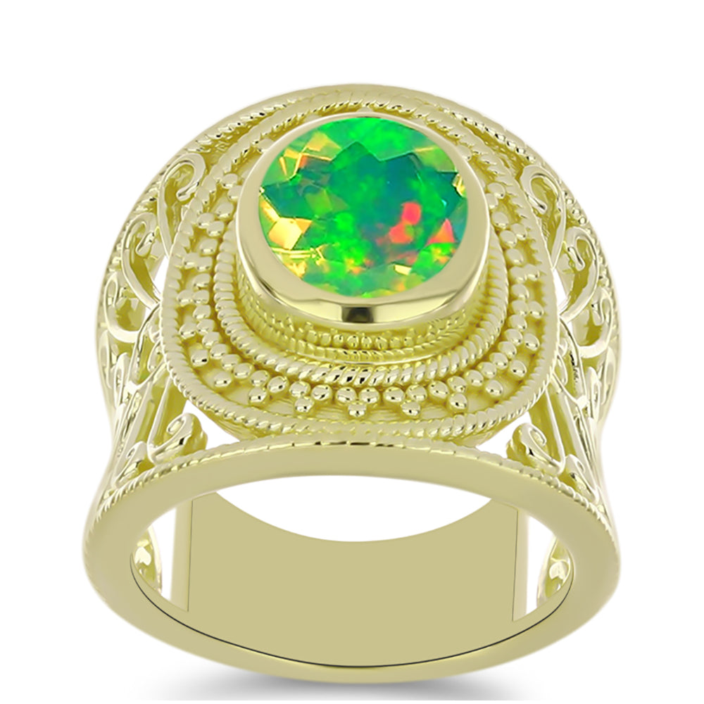 Goldplattierter Silberring mit grünem äthiopischem Opal aus Lega Dembi