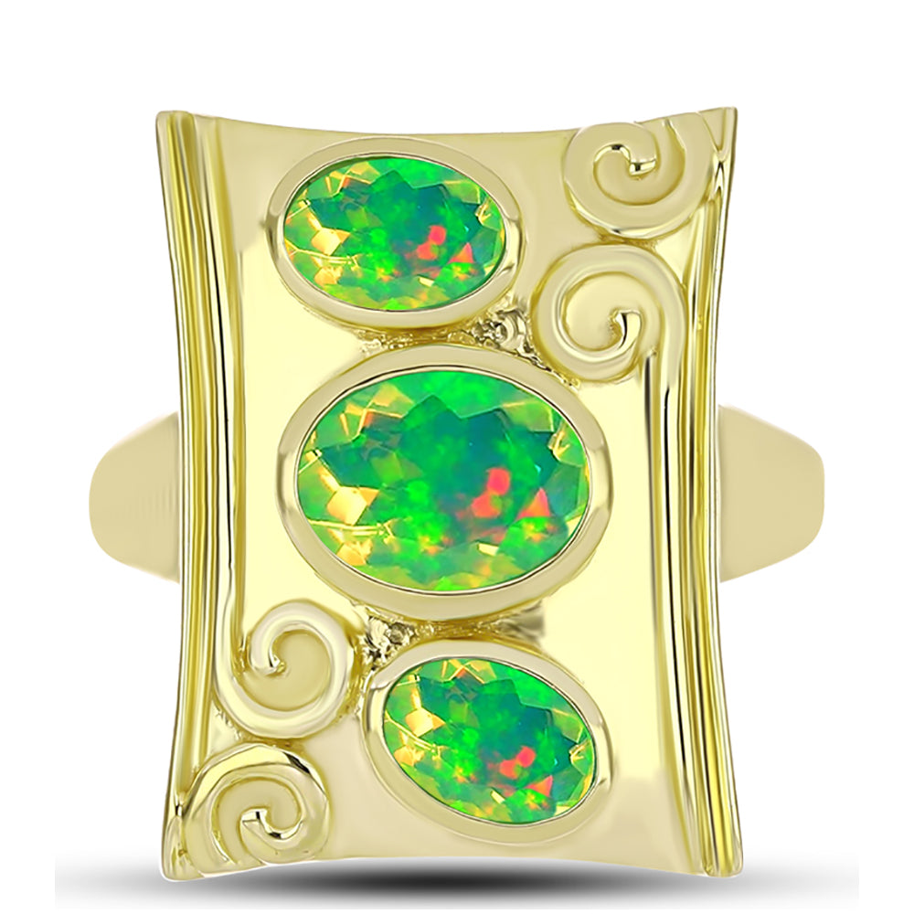 Goldplattierter Silberring mit grünem äthiopischem Opal aus Lega Dembi 1 