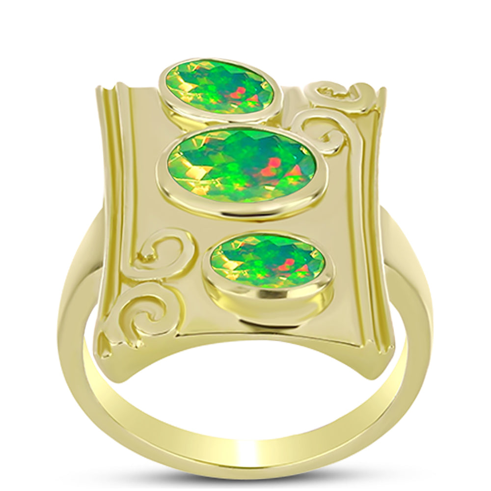 Goldplattierter Silberring mit grünem äthiopischem Opal aus Lega Dembi